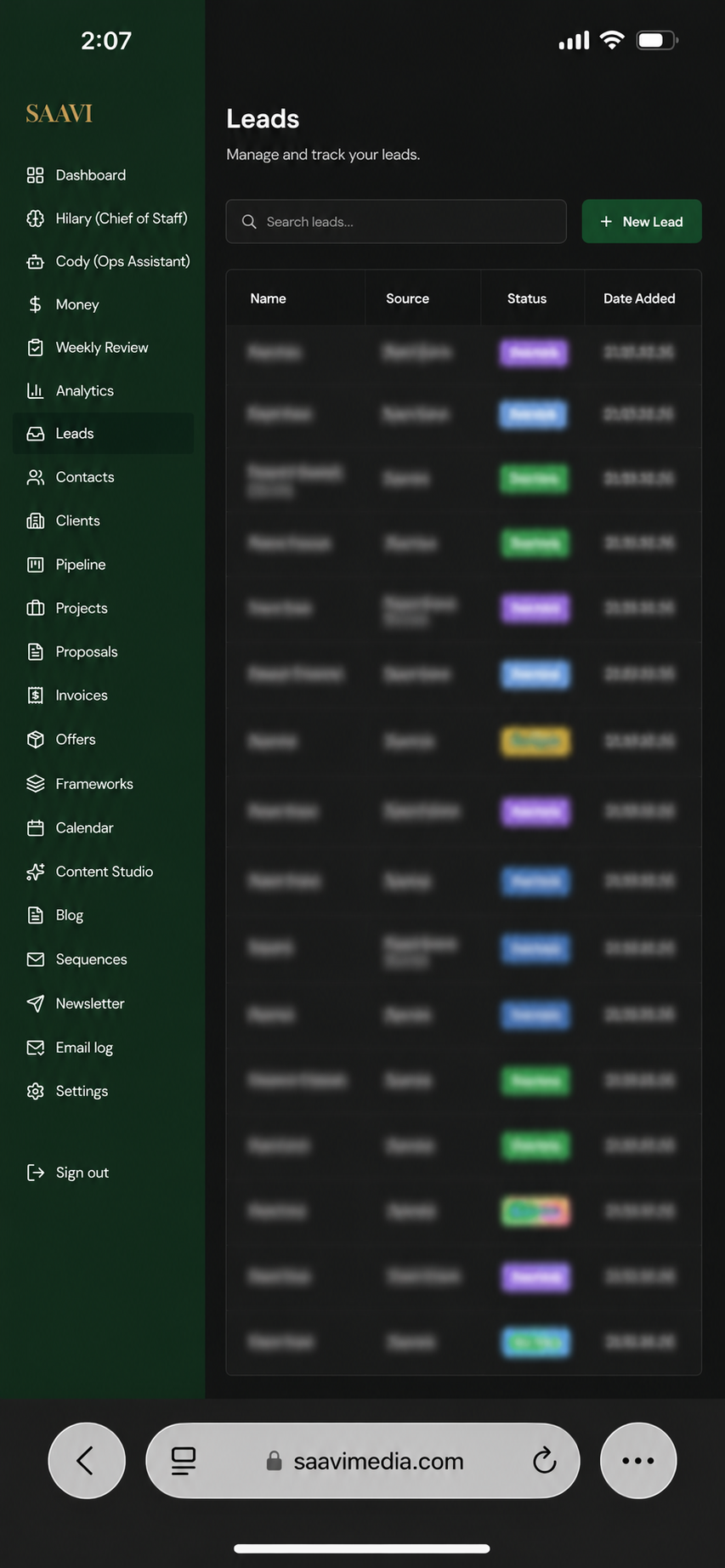 SAAVI Command Center — Leads