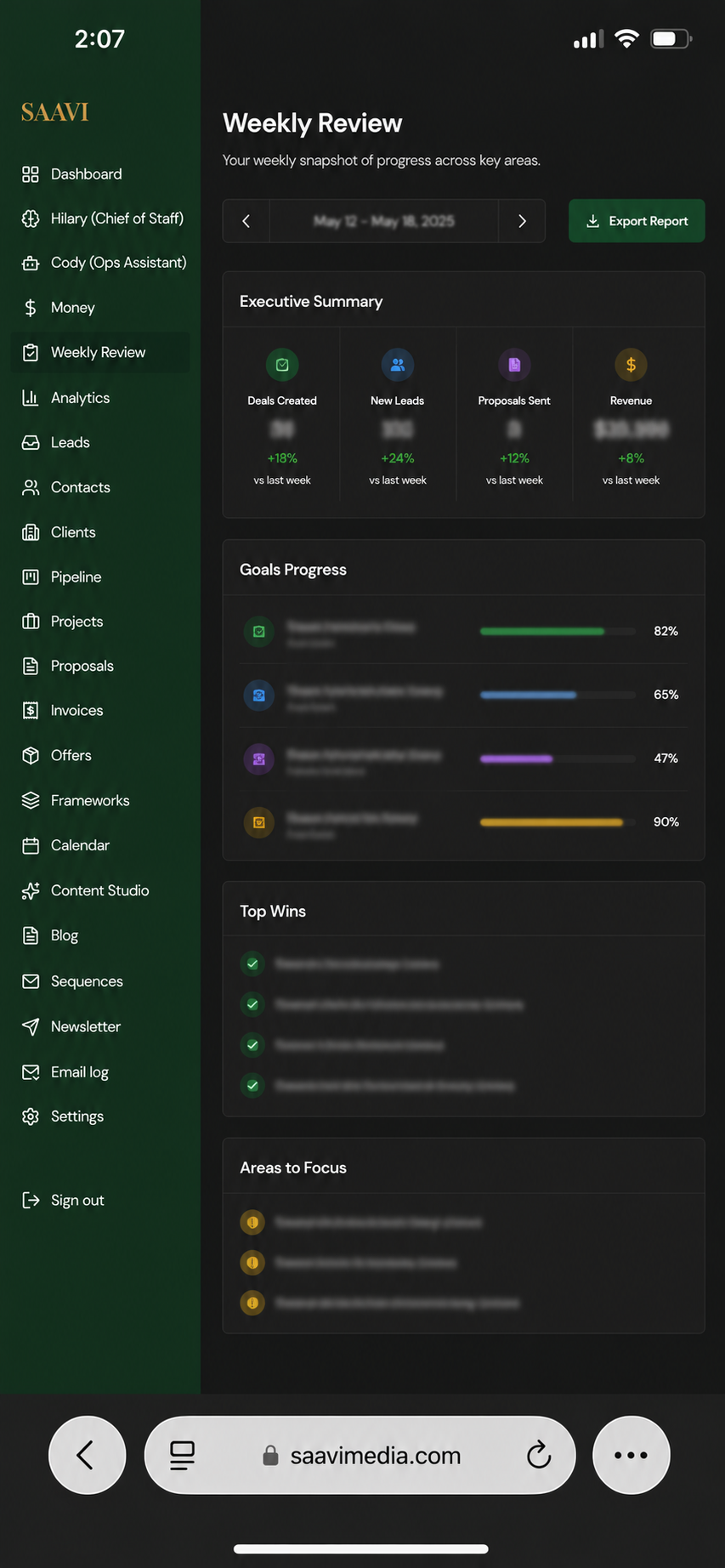 SAAVI Command Center — Weekly Review